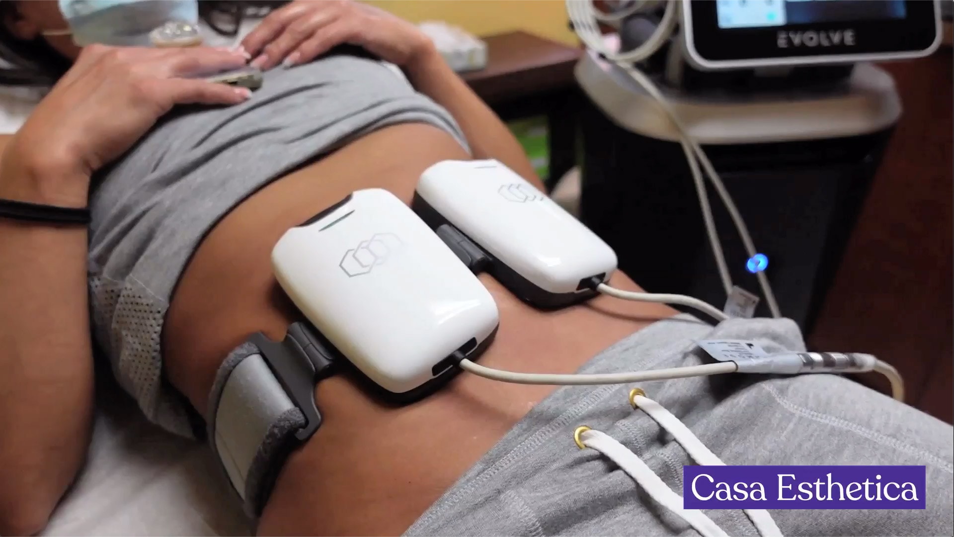 Evolve Tone uses electrical muscular stimulation or EMS to provide body contouring and muscle strengthening